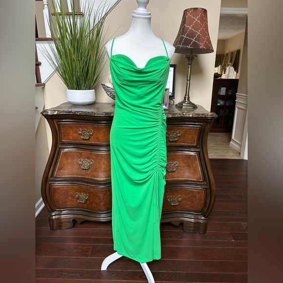Zara | Dresses | Zara Green Midi Dress With Draped Detail Spaghetti Strap |  Poshmark